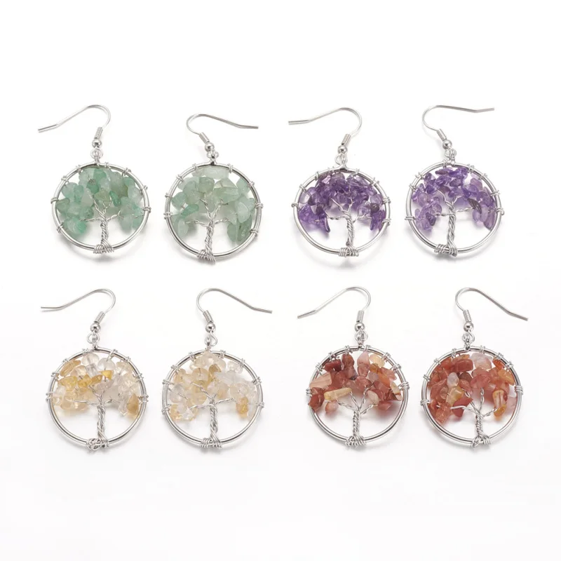 Женские серьги-подвески с натуральным камнем и медными крючками ювелирные