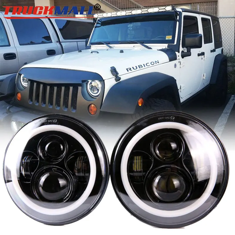 Для Lada 4x4 urban Niva UAZ 7 дюймов светодиодный фары с Halo кольцевая фара поворотниками Jeep