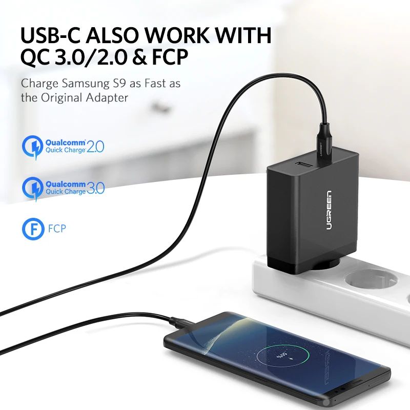 Ugreen USB зарядное устройство PD 45 Вт быстрое для iPhone X 8 Quick Charge 3 0 Для Xiaomi Phone MacBook Pro