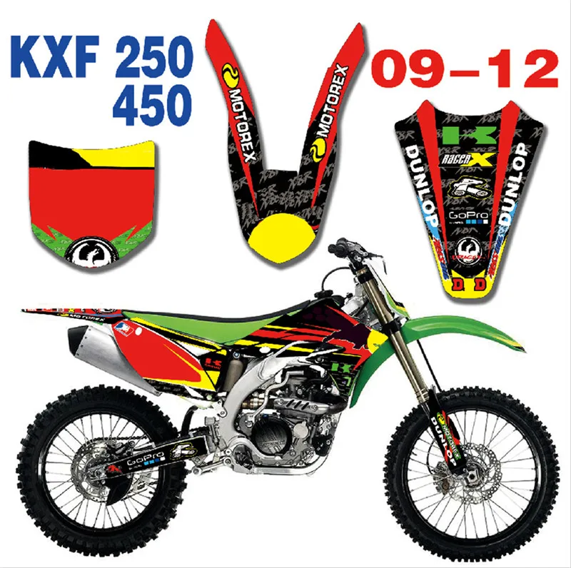 Графика фоны наклейки Наборы для Kawasaki KX250F KXF250 KX450F KXF450 2009 2010 2011 2012 KXF 250 450 KX 250F |