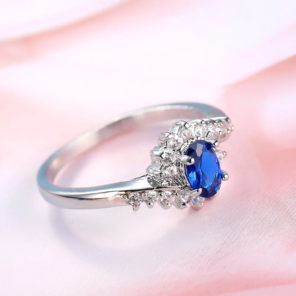 Genuine Silver Color Ring trendy Wedding Jewelry blue Cubic Zircon Rings For Women Bridesmaid Gifts | Украшения и аксессуары