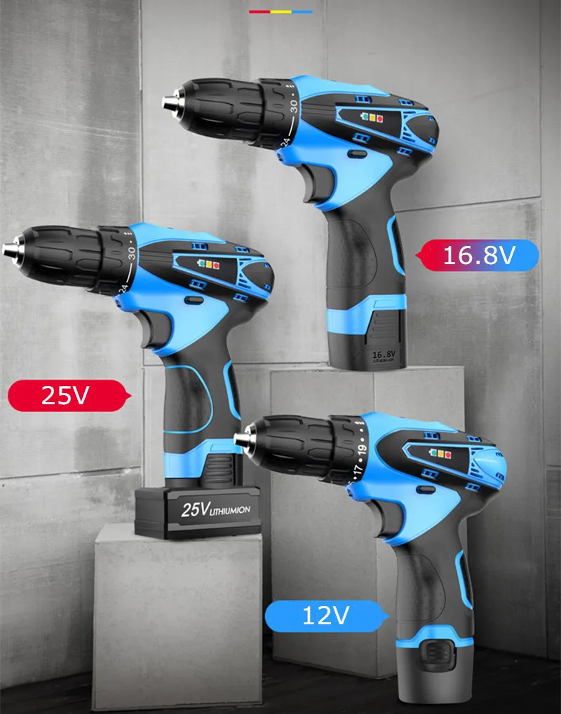 12V 16 8 V Литиевая Аккумуляторная дрель с двойной скоростью заряда 25V
