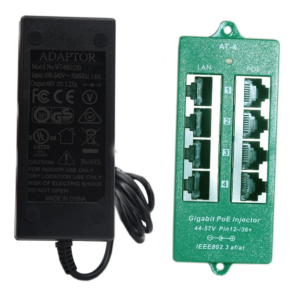 4-портовый гигабитный блок питания через Ethernet PoE + инжектор для автоматического
