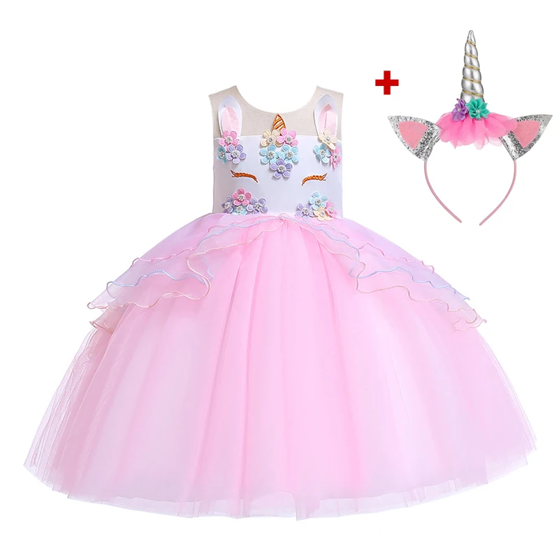 Pink 2pcs suit Необычные дети Единорог Платье с фатиновой юбкой для обувь девочек вышитая бальное платье Детские платья принцессы в цветочек Свадебная вечерин - Цвет: Pink 2pcs suit