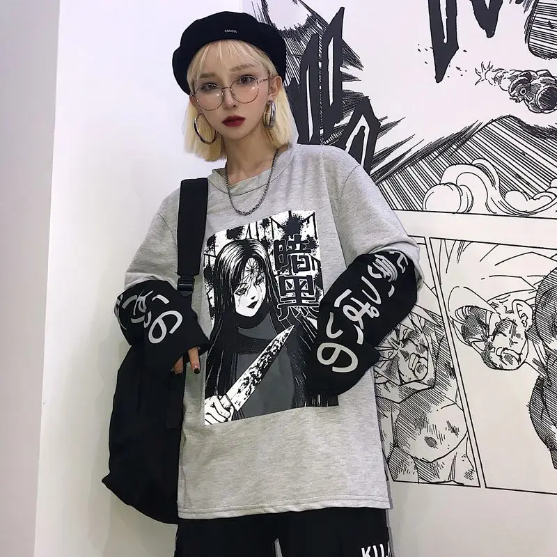 Новинка 2019 футболка Ulzzang в стиле Харадзюку японская Футболка с имитацией двух