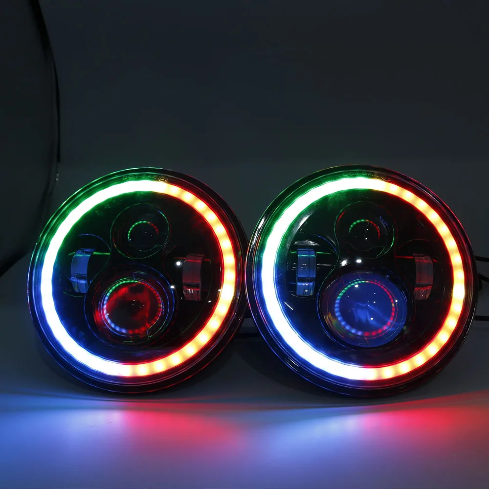 Круглсветодиодный светодиодные фары 7 дюймов RGB DRL кольцо Ореола ангельские