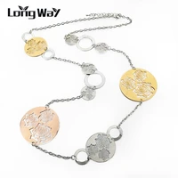 longway silver color gold color necklaces for women fashion round flower necklaces pendants vintage long necklace sne150012