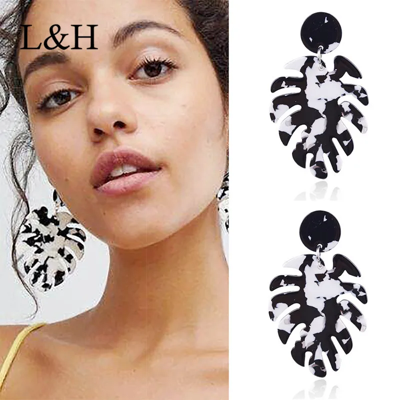 

L&H 2018 Fashion Female Earrings Vintage Exaggeration Big Statement Double Leaves Drop Dangle Earrings For Women Party Jewelry