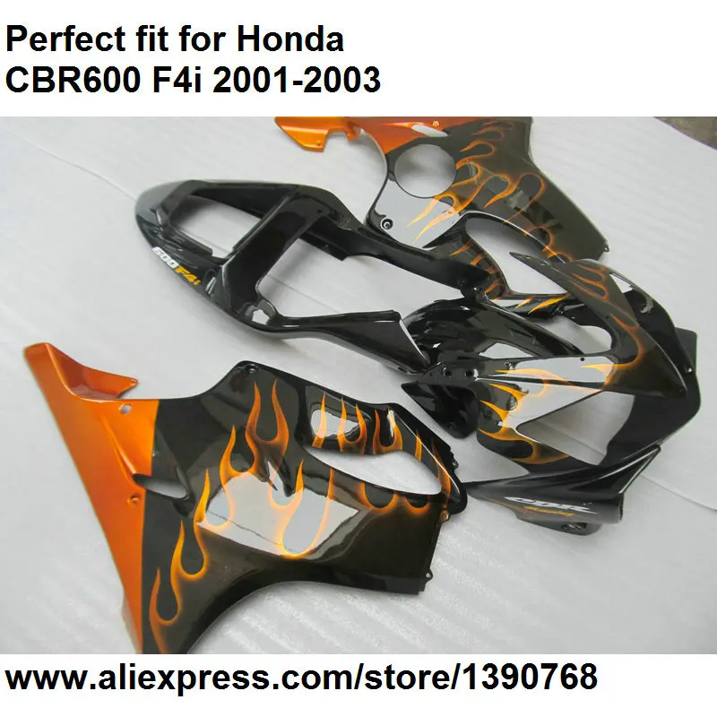 Фрезерный комплект для Honda CBR 600 F4i 2001 2002 2003 обтекатели с красным пламенем черные