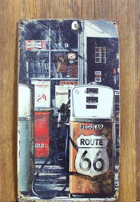 50 шт./лот металлический знак потертый шик Ретро маршрут 66 автозаправочная