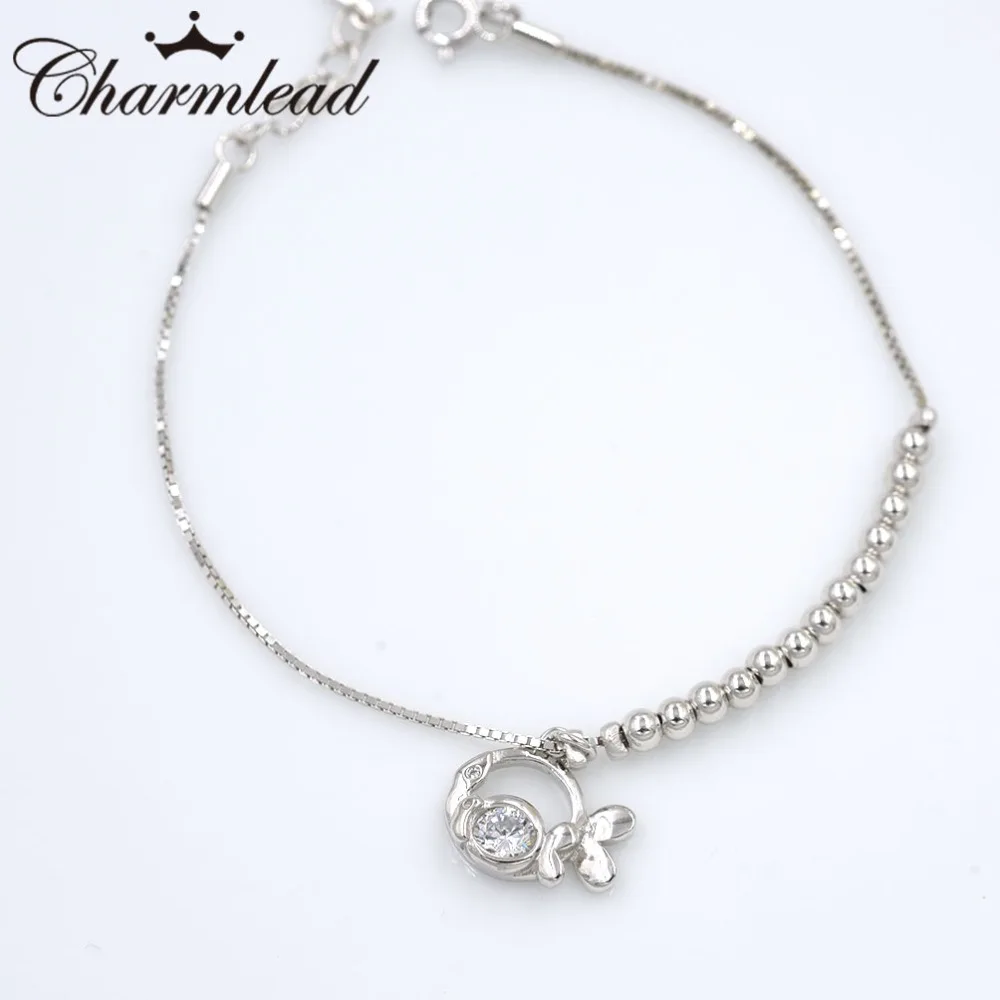 Charmlead 925 пробы Серебряный кулон Рыба Симпатичные шарики браслет Bling каменный