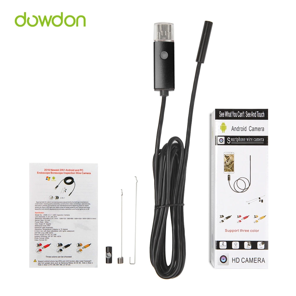 10 шт./лот 2 м 7 мм объектив в 1 Android компьютер планшет универсальный эндоскоп