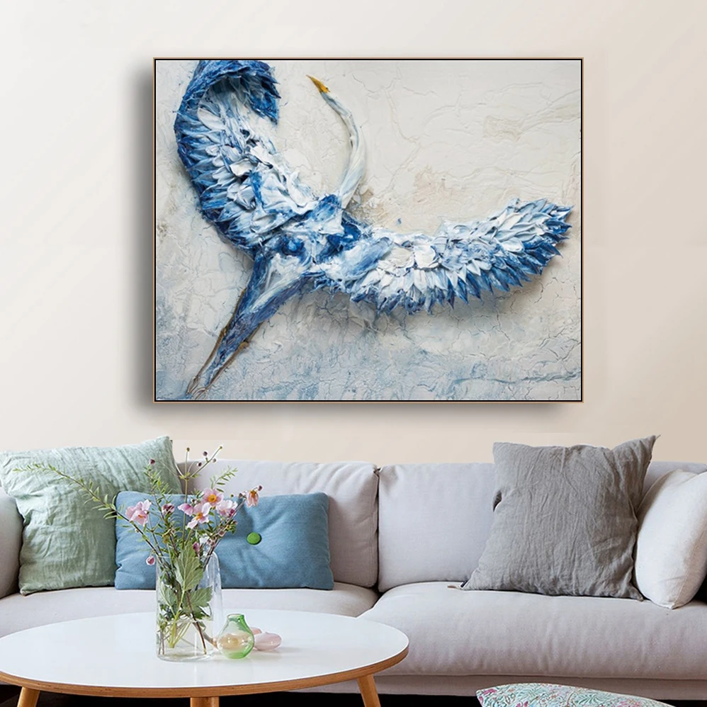 

Blue Flying Crane Animal Canvas Painting Calligraphy Poster And Prints Living Room House Wall Decor Art Home Decoration Picture