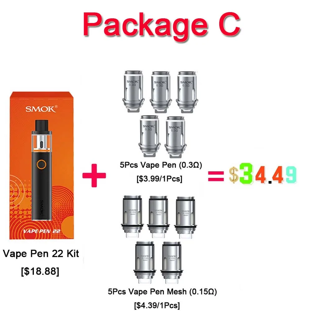 SMOK Vape Pen 22 комплект 1650 мАч встроенный аккумулятор светодиодный индикатор