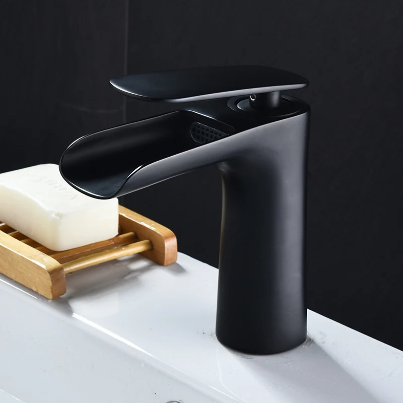 Bathroom Basin Faucet Black/White Baking Solid Brass Faucet Sink Mixer Tap Hot and Cold Waterfall Basin Lavtory Faucet