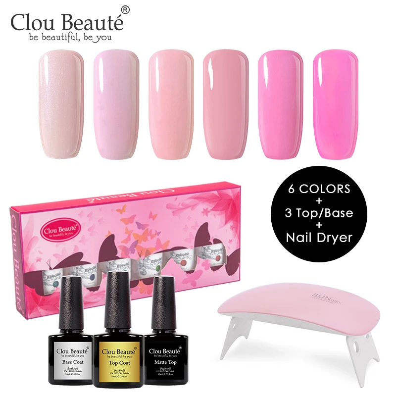 

Clou Beaute 8ml Gel Nail Polish Base And Top Coat Matte Top Semi-Permanent UV Varnish Soak Off Pink White 6pcs Gel Lacquer Set