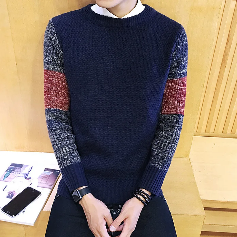 2018 New Sweater Men Autumn Hot Sale Top Design Patchwork Cotton Soft Quality Pullover O-neck Casual Brand Clothing | Мужская одежда