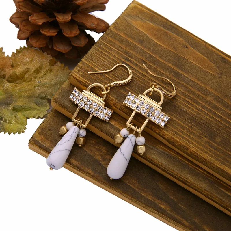 

JUJIE New Long Big Earrings For Women Alloy Synthetic Stone Rhinestone Jewelry Brand Drop Earrings