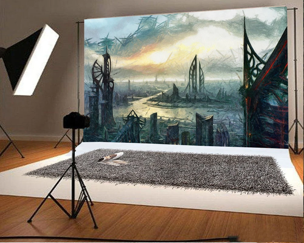 Laeacco scientification Future City Painting сцена фотографии фоны виниловые пользовательские