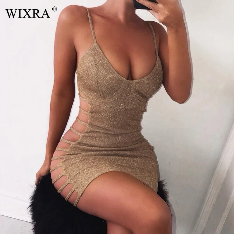 Женское Бандажное платье Wixra клубное мини на тонких бретельках с треугольным