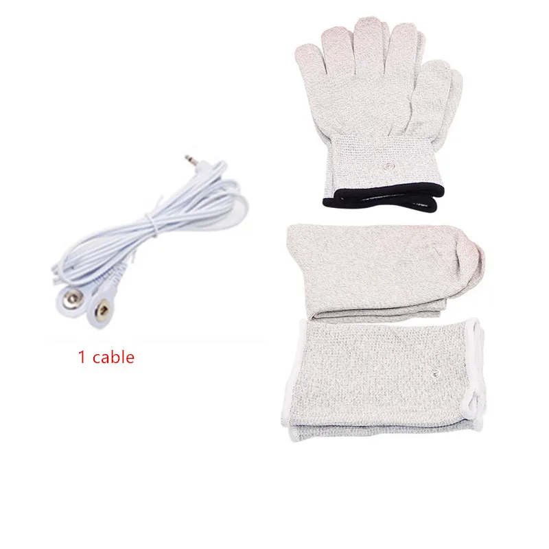 1 set Новые Проводящие Серебряные волокна TENS/EMS Электротерапия перчатки+ носки+ нарукавники+ кабель Электротерапия блок для фитотерапии - Цвет: 1 set