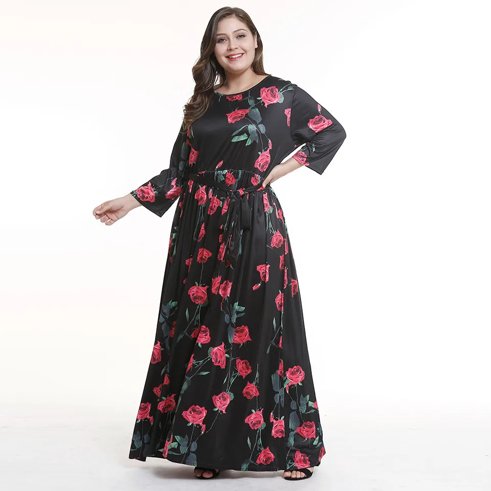 2018 summer new explosion models high waist women's printing round neck slimming nine points sleeves XL big pendulum | Женская