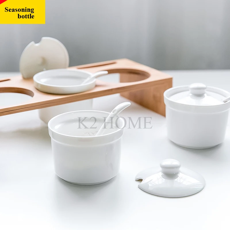 Набор из 3 шт. Керамика приправа специи горшок чаши с ложкой и фарфоровая шкатулка