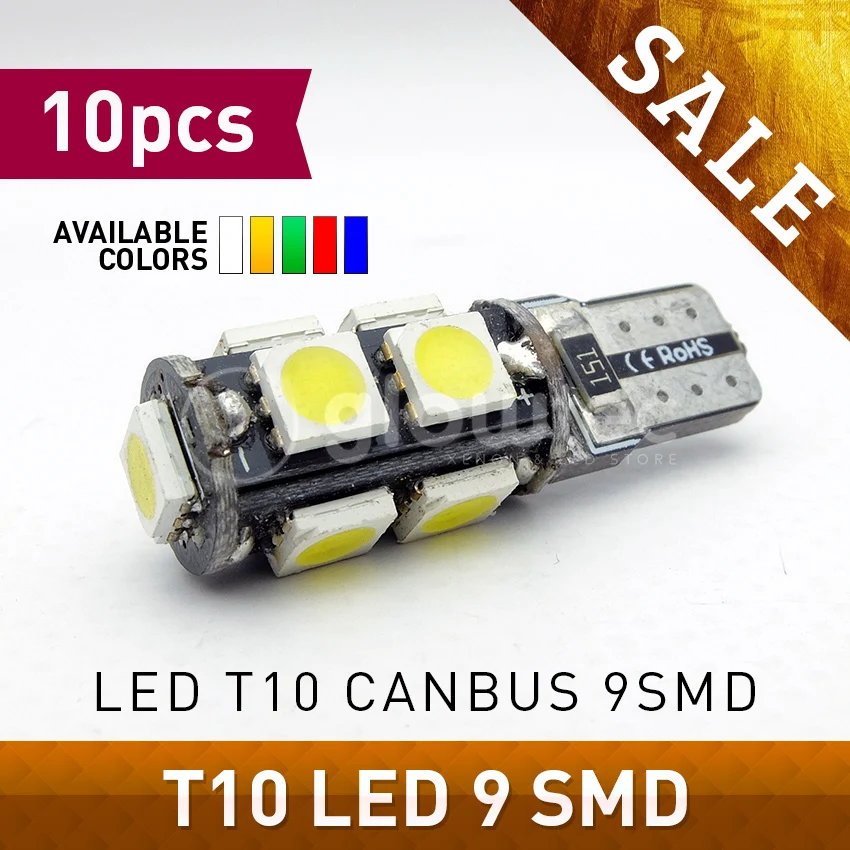10 шт. T10 9SMD 5050 светодиодный Canbus 12 в автомобильный светильник W5W canbus 194 9 SMD