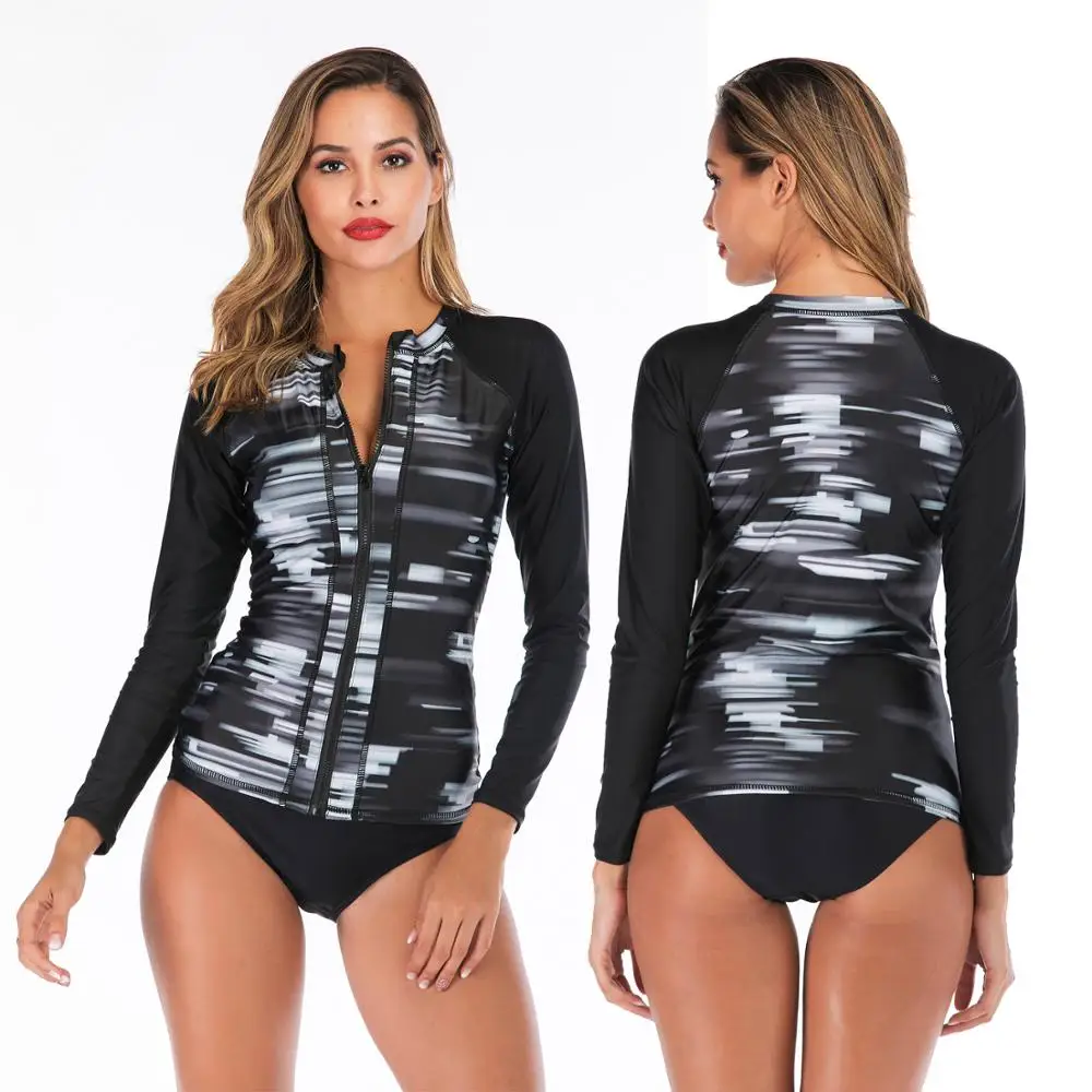 Женский раздельный купальник с принтом Rashguard купальный костюм длинным рукавом и
