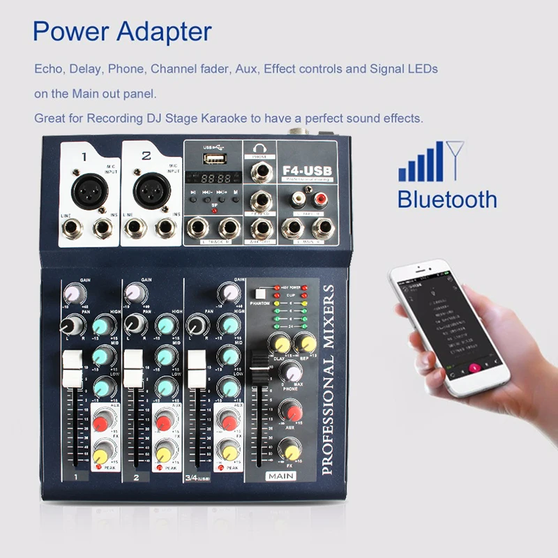 FELYBY мини портативный аудио микшер с USB Bluetooth DJ звуковая микшерная консоль MP3