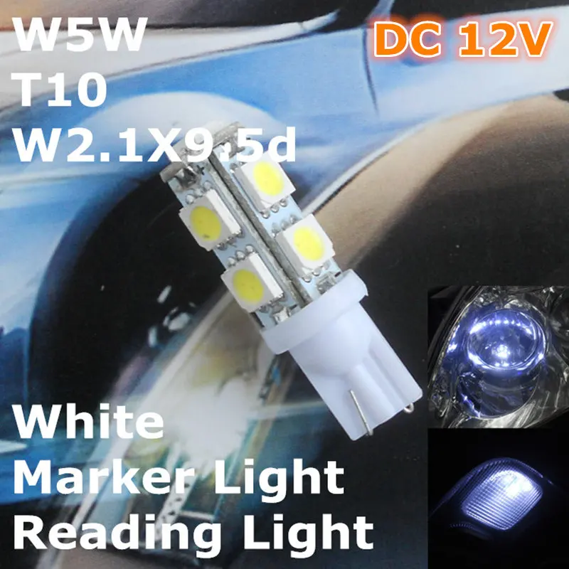12 В светодиодный ная автомобильная лампа белого цвета T10(9*5050 SMD)W5W W2.1X9.5d для