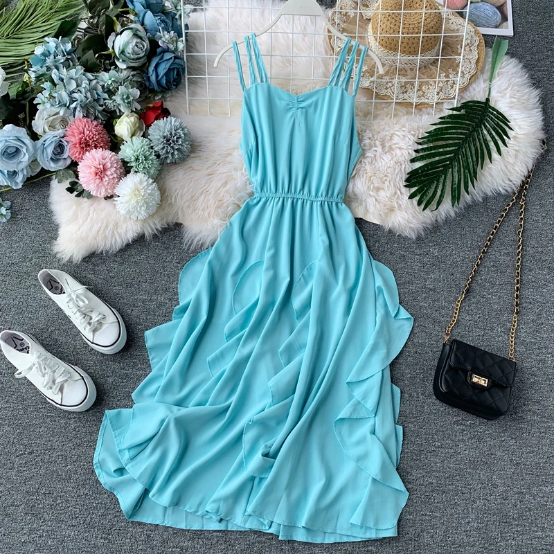 ALPHALMODA новинка 2019 однотонное пляжное платье для пляжа тонкая талия гофрированная