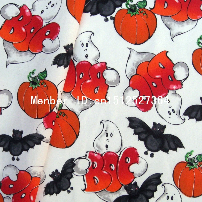 067-хлопковая ткань для ручной работы текстиль -тыква и летучая мышь на белом фоне |