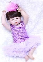pink flowers princess 22 inch reborn doll all silicone body 55cm purple skirt girl diy toys for kids play house toy masha lol