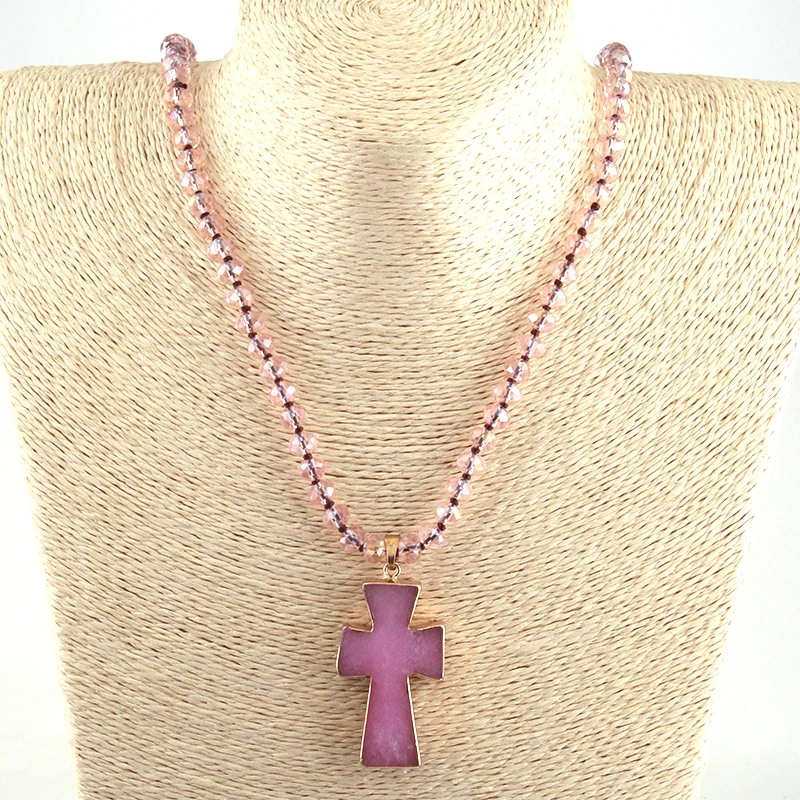 Fashion Aqua Long Crystal Glass Knotted Cross Pendant Necklaces For Bohemian Tribal Jewelry | Украшения и аксессуары