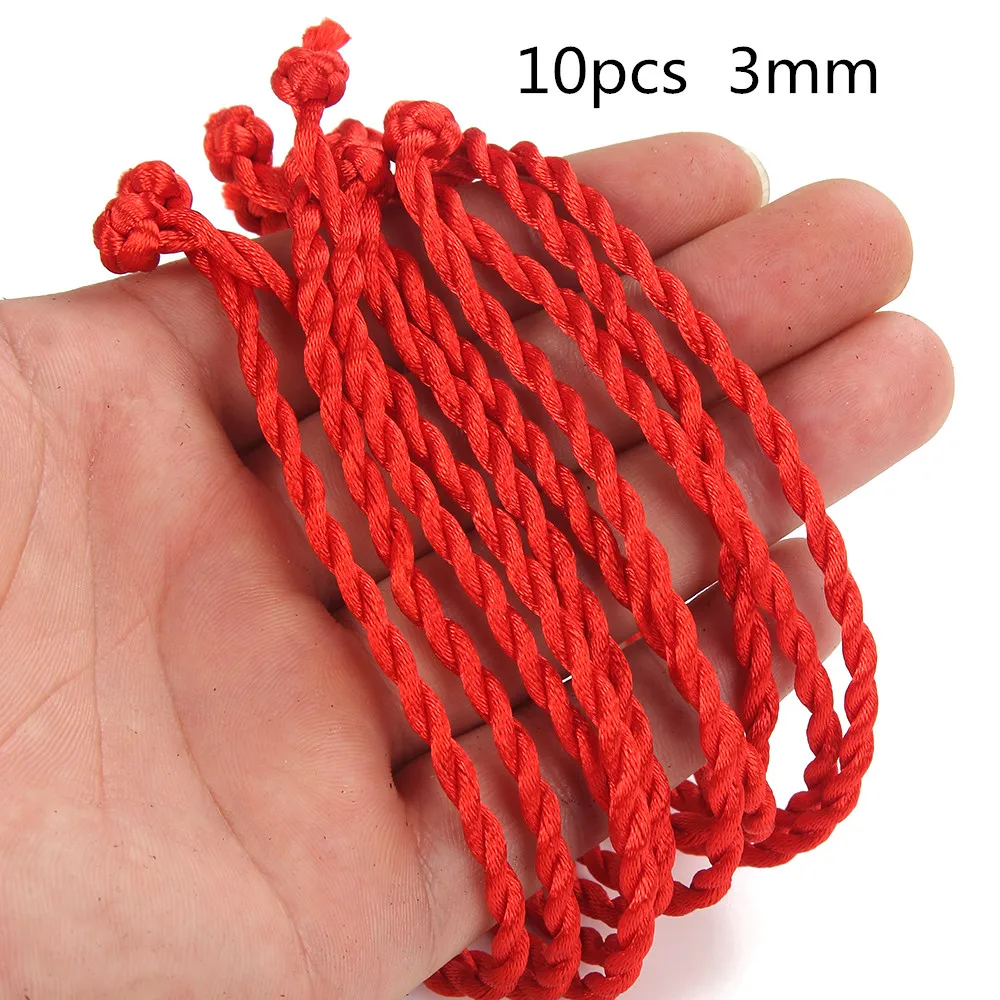 10pcs 3mm 1 лот красный веревочный плетеный браслет ручной работы традиционный китайский узел восковой струны подарочные браслеты и ювелирные изделия для женщин и мужчин - Окраска металла: 10pcs 3mm