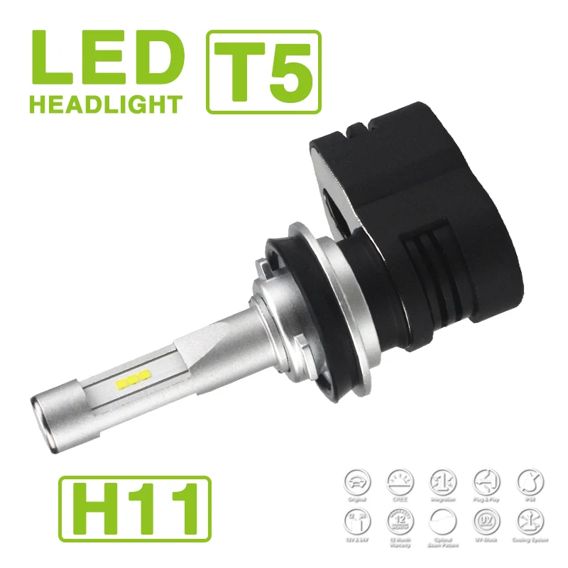2017 H8 H9 H11 Turbine T5 LED Headlight Kit 60W 9600LM CSP Y19 LED Chips All-in-one Pure White 6000K Adjust Angle Driving Lamp