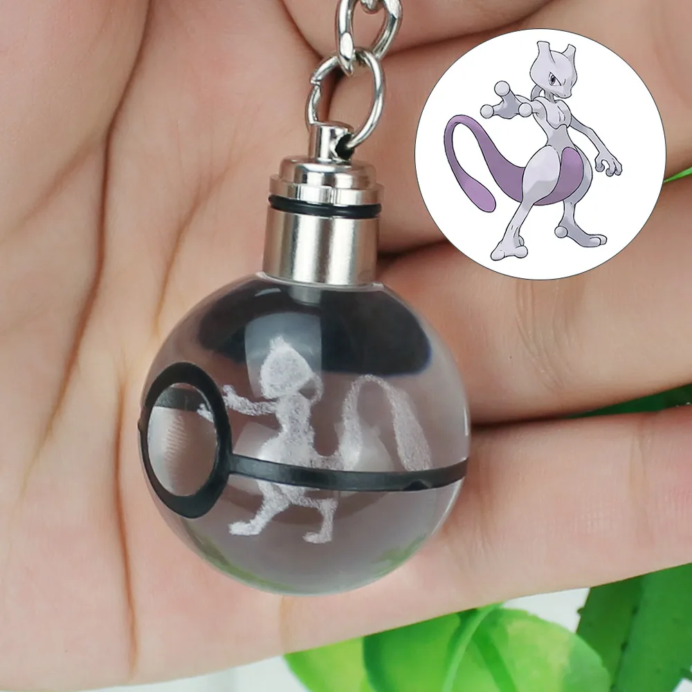 Mewtwo Горячая игра Pokemon Go гравировка круглый 3D Хрустальный шар светодиодный брелок красочный кулон Детский Рождественский подарок - Цвет: Mewtwo