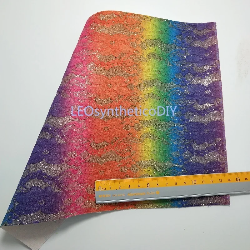 90X134CM синтетический Letaher Cuero Sintetico Радуга кружево кожа для изготовления бантов