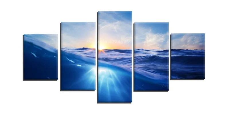 

Unframed 5 Pieces Prints Large HD Blue Seaview Canvas Painting Wall Art Home Decor For Living Room In High Quality