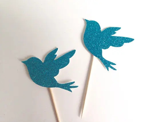 Блестящие топперы для капкейков с изображением синей птицы дня рождения свадьбы