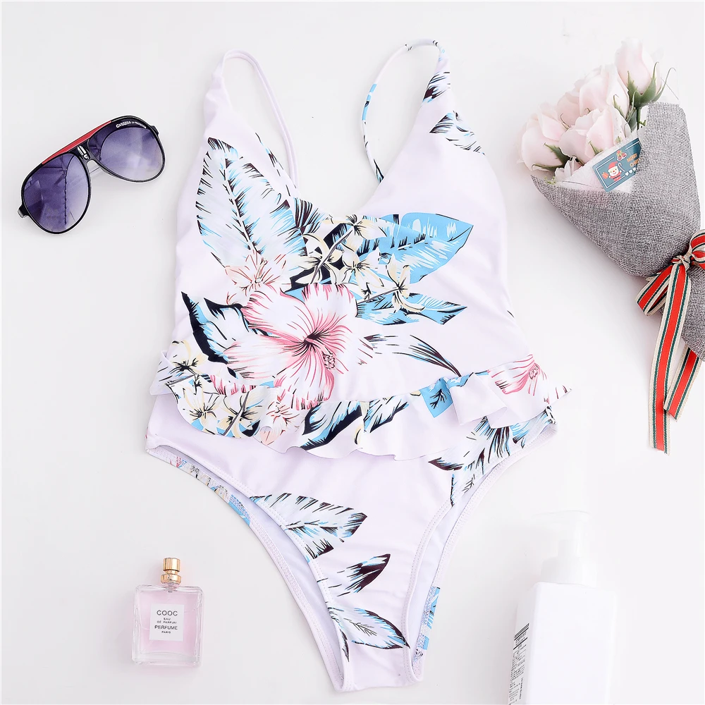 Megartico monokini swimwear lady flower print 2018 womens one piece sexy swimsuits light pink deep v neck backless swimsuit buy | Спорт и