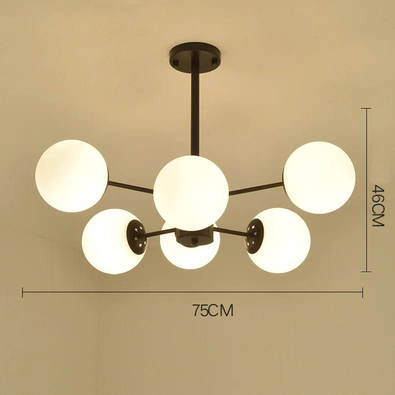 Milk Glass 6 Arms MDWELL Lustre Lustres para sala de jantar E27 светодиодный регулируемый подвесной светильник деревянные светильники для столовой - Цвет абажура: Milk Glass 6 Arms