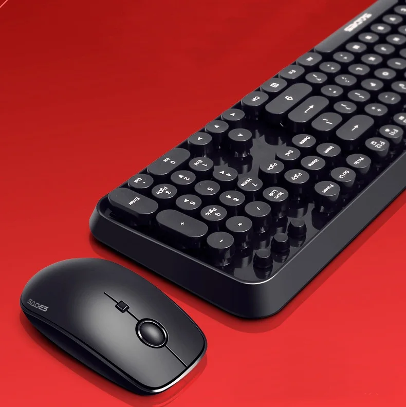 Punk Retro Round Mute 2.4Ghz Wireless Keyboard and Mouse Set Computer Games.Office Home Combo | Компьютеры и офис