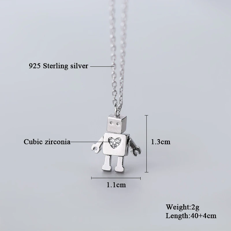 

Fashion 925 Sterling Silver Necklace For Women Robot Pendant Necklace CZ Cute Girls Gift Jewelry