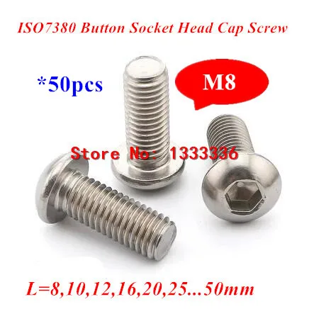 

50pc ISO7380 M8 Stainless steel 304 A2-70 Round Head Screws Hexagon Socket Button Head Screws Bolts M8*10/12/16/20/25/30/40/50mm