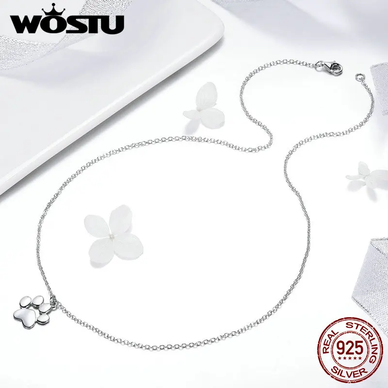 WOSTU высокое качество 925 серебро симпатичная собака следы соединительное звено
