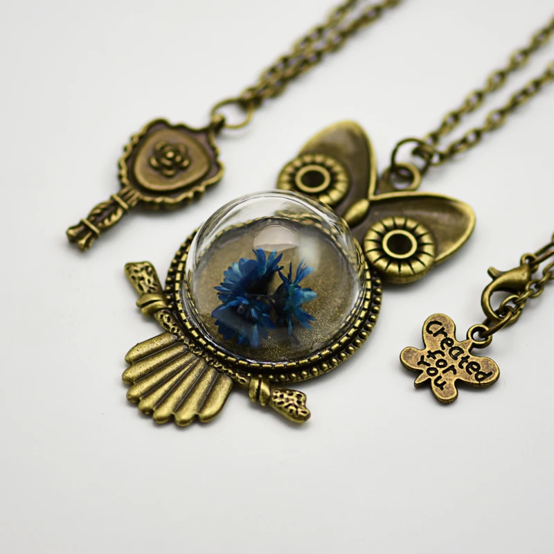 1 шт Ретро Сова ожерелья и подвески полустеклянный шар высушенный цветок