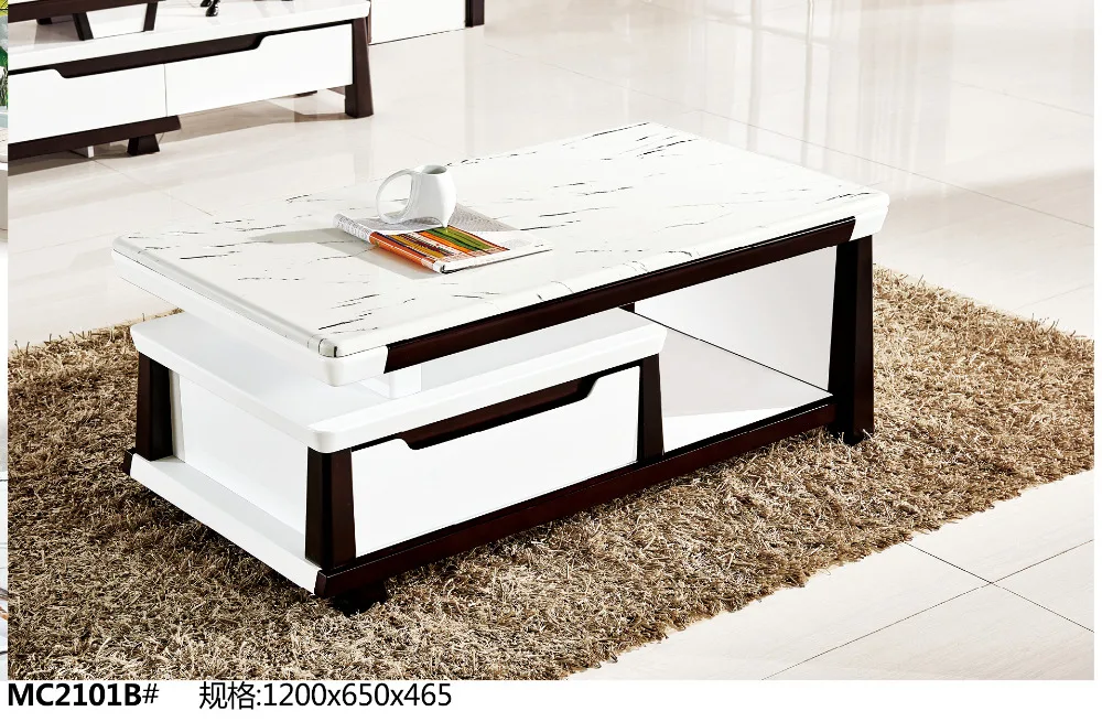 

MC2101B Modern living room furniture marble top tea table coffee table black and white with drawer