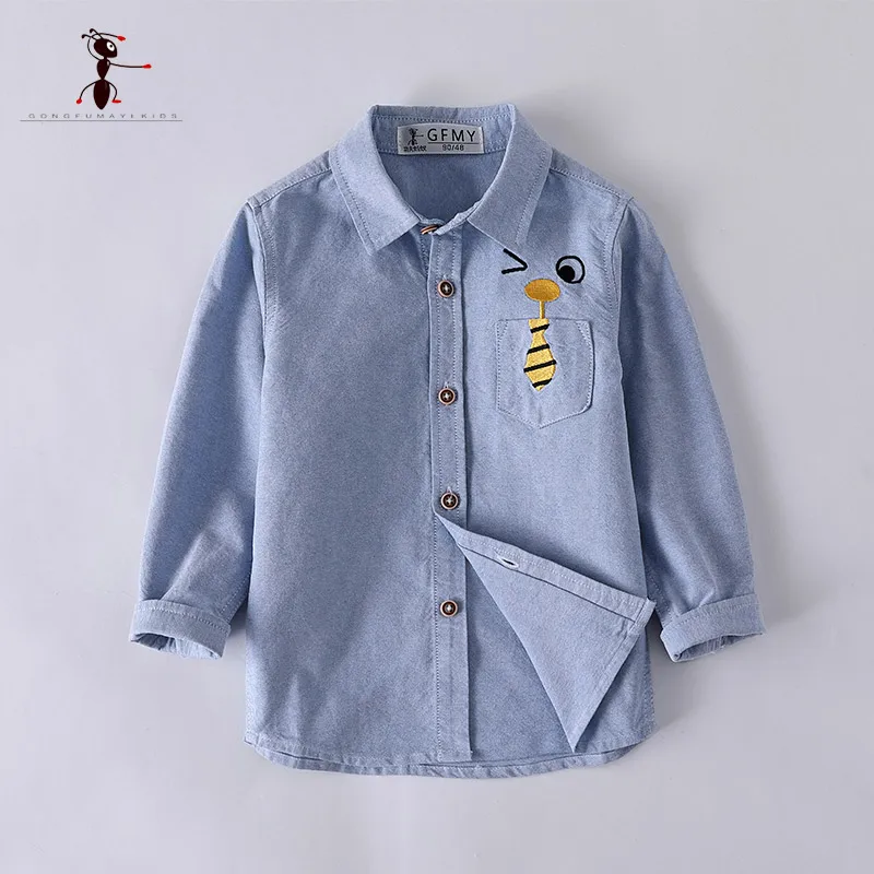 Kung Fu Ant Brand High Quality Children Boys Shirts European and American Style Solid 100% Cotton For 2-8year Kids Shirt |